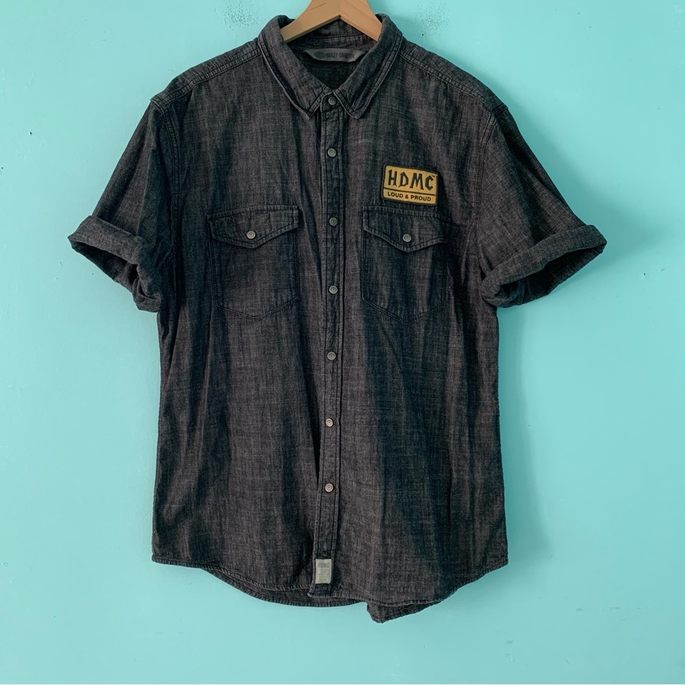 Harley-Davidson HCMC Loud & Proud Black Snap Down Twill Work Shirt XL Black
